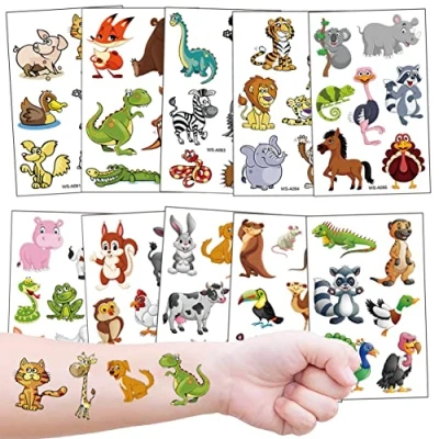 Abbildung von 10 Kinder Tattoo Tier für Mädchen Jungen, Dschungel Safari Kindertattoos als Geburtstag Mitgebsel Gastgeschenke
