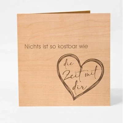 Abbildung von Original Holzgrusskarte Nichts ist so kostbar wie die Zeit mit dir einzigartige Grußkarte, Karte Liebe, Jahrestag Karte, Geburtstag Hochzeitstag, Jahrestag, Geschenke für Frauen