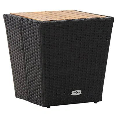 Abbildung von vidaXL Akazienholz Massiv Beistelltisch Gartentisch Gartenmöbel Balkontisch Tisch Terrassentisch Bistrotisch Couchtisch Kaffeetisch Schwarz 41,5x41,5x43cm Poly Rattan