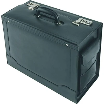 Abbildung von Alassio Pilotenkoffer Ancona, Aktenkoffer aus echtem Leder, Handgepäck Dokumentenkoffer mit Hängeregister Koffer, 45 cm, 32 Liter, Schwarz