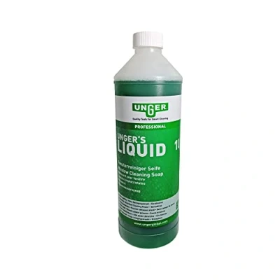 Abbildung von UNGER Glasreiniger UNGER’s Liquid (1 Liter, Konzentrat, Mischverhältnis 1:100, pH neutral, streifenfreie Fenster, Sicherheitsverschluss, Dosierungs Skala) FR100