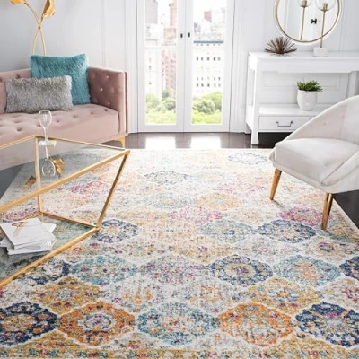 Abbildung von SAFAVIEH Distressed Teppich für Wohnzimmer, Esszimmer, Schlafzimmer Madison Collection, Kurzer Flor, Creme und Multi, 201 X 279 cm