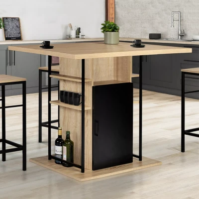 Abbildung von IDMarket Mittelinsel UGO 110 cm schwarz Holz und Buche Nachbildung mit Aufbewahrungsfächern im industriellen Design
