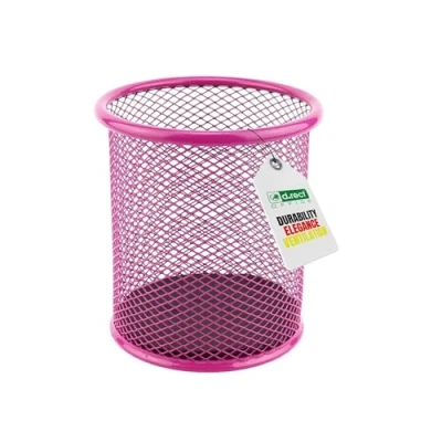 Abbildung von LEVIATAN Metall Stifteköcher Stiftehalter rund aus Drahtmetall Mesh Multifunktions Becher für Kugelschreiber Stifte Halter Büro/Schule Ø91 mm, Rosa