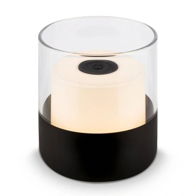 Abbildung von BRILONER Mini LED Tischlampe Kabellos mit Glas, Dimmbare Nachttischlampe Touch, Schreibtischlampe, Leselampe, Tischleuchte Outdoor &amp; Indoor, Camping Lampe, Warmweißes Licht, 9x10 cm, schwarz