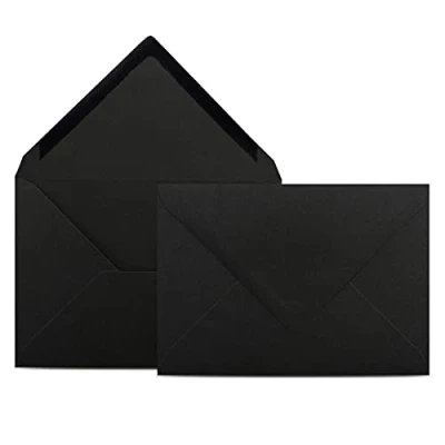 Abbildung von 50 Briefumschläge DIN C6 Schwarz 11,4 x 16,2 cm Kuverts mit 80 g/m² Nassklebung spitze Klappe Umschläge ohne Fenster Colours 4 you
