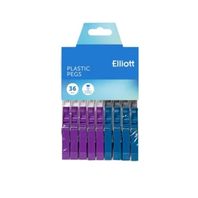 Abbildung von Elliott Kunststoffklammern mit Metallfeder, 36er Pack, unverzichtbar für die tägliche Wäsche, mehrfarbige Packung