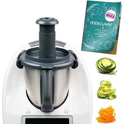 Abbildung von mixcover Küchenmaschinen Adapter Spiralschneider Gemüsenudeln schneiden kompatibel mit Thermomix TM6 TM5