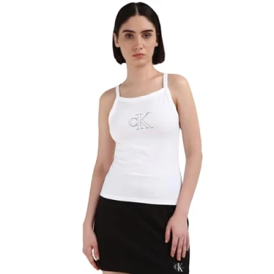 Abbildung von Calvin Klein Jeans Outlined Strappy TANK Top, Damen, Größe: Large, Bright white