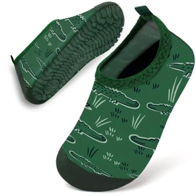 Abbildung von Badeschuhe Baby Kinder Wasserschuhe Jungen Schwimmschuhe Strandschuhe Badesoken Kleinkind Aquaschuhe Barfuss Schuhe(Grünes Krokodil,18/19)