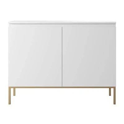 Abbildung von Selsey Kommode Schrank Aufbewahrungsschrank 100 cm 2 Türen 4 Fächer Weiß Goldene Beine Bemmi