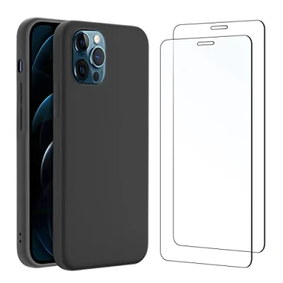 Abbildung von NEW&#039;C Hülle für iPhone 12 Pro Max Ultra Thin Silikon Schwarz und 2 x Panzer Schutz Glas Anti Scratch