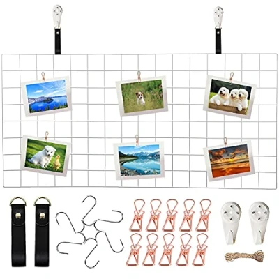Abbildung von WUZILIN Wandgitter Weiß,Wanddekor, Multifunktionale Gitterwand, DIY Eisen Gitter der Fotowand Dekoration .Pinnwand Foto an Memoboard Hängen in Familie, Küche (40 * 80cm)