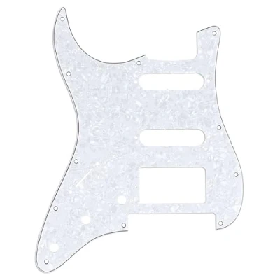 Abbildung von Musiclily Pro 11 Löcher HSS Strat Pickguard Schlagbrett für Linkshänder Fender American/Mexican Standard Stratocaster Modern Style E Gitarre mit Floyd Rose Bridge Cut,4 lagig White Pearl