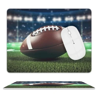 Abbildung von American Football Mauspad, wasserdicht, Gaming Mauspads mit rutschfester Gummiunterseite, Computer Mauspad genähten Kanten, personalisiertes für Schreibtischunterlage, 25,4 x 20,3 cm