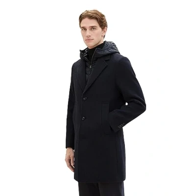 Abbildung von TOM TAILOR Herren 2 in 1 Karo Wollmantel mit abnehmbarer Innenjacke, navy blue structure, M