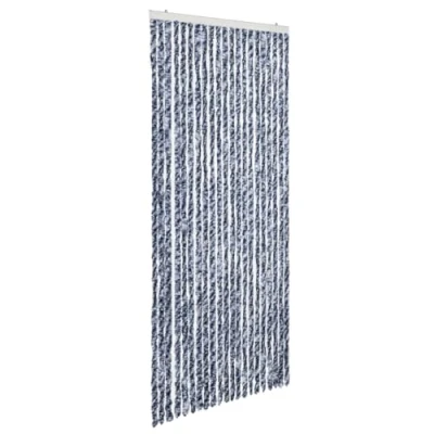 Abbildung von vidaXL Insektenschutz Vorhang Flauschvorhang Plüschvorhang Türvorhang Fadenvorhang Fliegenschutz Wohnwagen Camping Blau Weiß 90x200cm Chenille
