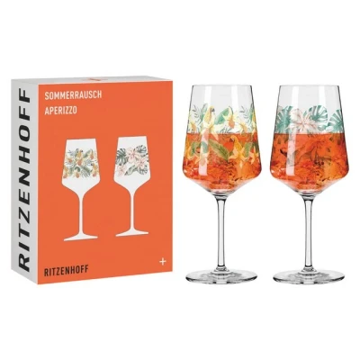 Abbildung von RITZENHOFF 6221001 Aperitif Glas 2er Set 500 ml Serie Sommerrausch floraler Stil, mehrfarbig Made in Germany