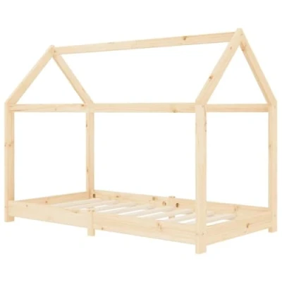 Abbildung von vidaXL Kiefernholz Massiv Kinderbett Hausbett Bettenhaus Spielbett Kinder Bett Kinderhaus Holzbett Bettgestell Lattenrost 80x160cm