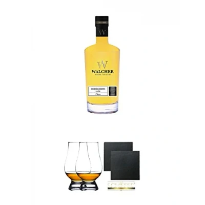 Abbildung von Walcher Bombardino Ei Rum Likör 17% 0,7 Liter + The Glencairn Glass Whisky Glas Stölzle 2 Stück Schiefer Glasuntersetzer eckig ca. 9,5 cm Ø