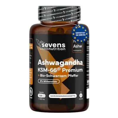 Abbildung von Ashwagandha KSM 66 Hohe Bioverfügbarkeit Mit Schwarzem Pfeffer 5 % Withanolide Für emotionale Balance, Energie und geistige Klarheit 120 vegane Kapseln