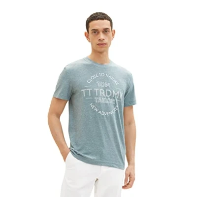 Abbildung von TOM Tailor MIT LOGO Print Tshirt print, Herren, Größe: Medium, Deep bluish green grindle