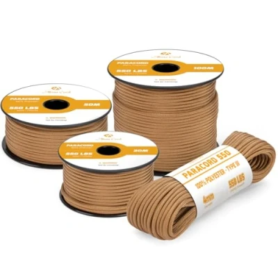 Abbildung von Abma Cord Paracord 4mm 50m Schnur Typ III 550 Seil 7 Kern für Outdoor, Camping, Survival, Basteln, Armband Max. 250kg Braun