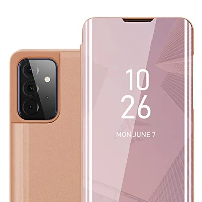 Abbildung von Cadorabo Hülle kompatibel mit Samsung Galaxy A72 4G / 5G Schutzhülle TPU Silikon Case 360 View Spiegel, Slim Kratzfest Weiche Gummi Rundumschutz Cover für in Pink