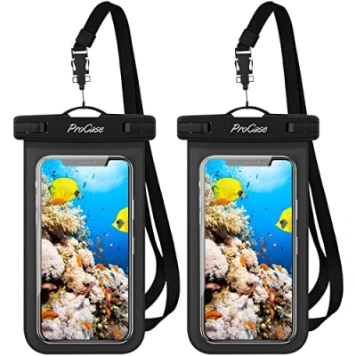 Abbildung von ProCase 2 Stück Wasserdicht Uni Handyhülle Unterwasser Handytasche, Waterproof Phone Case für iPhone 14 13 12 11 Pro Max/Galaxy A13 A53 S22 S21 und Weiteren Smartphones Schwarz