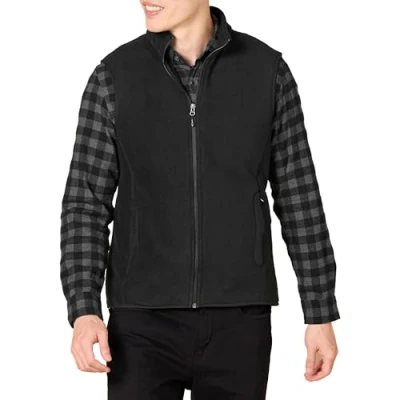 Abbildung von Amazon Essentials Herren Polarfleece Weste mit durchgehendem Reißverschluss (erhältlich in Big &amp; Tall), Schwarz, XL