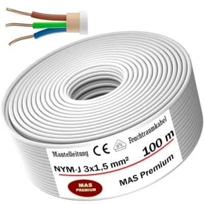 Abbildung von MAS Premium Feuchtraumkabel Stromkabel 5 200m Mantelleitung NYM J 3x1, 2,5 4 6 10 oder 5x1,5 16 Elektrokabel für feste Verlegung (NYM mm², 100m)
