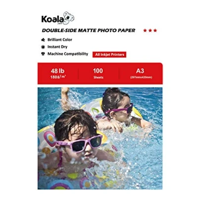 Abbildung von Koala Fotopapier für Tintenstrahldrucker, Doppelseitig, Matt, A3, 180 g/m², 100 Blatt. Geeignet zum Drucken von Fotos, Zertifikaten, Broschüren, Flyern, Faltblättern, Grußkarten, Kalendern, Kunst