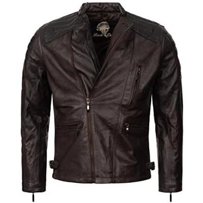 Abbildung von Rock Creek Herren Lederjacke Biker Jacke Echtleder Motorradjacke Leder Jacken Herrenjacke Braun Winterjacke Übergangsjacke H 181 Dunkelbraun XL