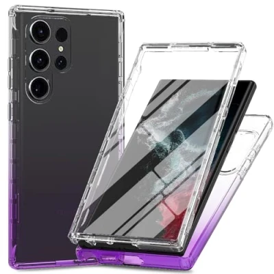 Abbildung von XINNI Hülle für Samsung Galaxy S25 Ultra, 360 Grad Stoßfeste Schutzhülle mit Integriertem Bildschirmschutz, Robuster Bumper Outdoor Full Body Case, Lila