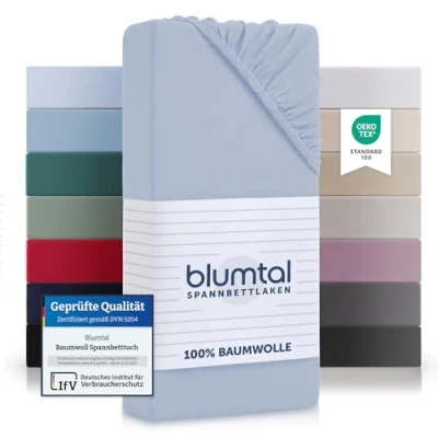 Abbildung von Blumtal Spannbettlaken Basics Baumwolle, Gummizug: Rundum, (1 Stück), atmungsaktiv, strapazierfähig und faltenfrei aus 100% Baumwolle