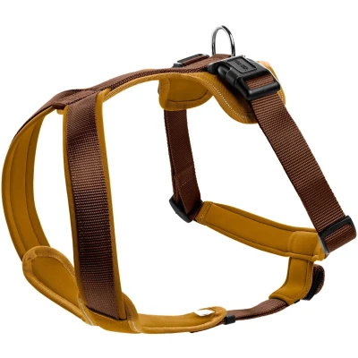 Abbildung von HUNTER Hundegeschirr NEOPREN, Farbe: braun/caramel, strapazierfähiges Nylon, mit weichem Neopren gepolstert, reflektierendes 3M Scotchlite Reflective Material, pflegeleicht, komfortabel, Größe: L