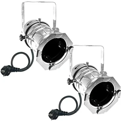 Abbildung von Varytec 1248 2 x PAR 30 Spot Light Scheinwerfer SILBER polish mit E 27 Fassung &amp; Kabel Schuko Stecker