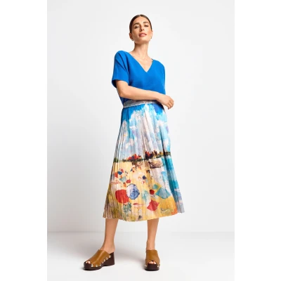 Abbildung von RICH &amp; Royal Plisseerock MIT Landschaftsprint Faltenrock, Damen, Größe: 40, Cotton blue