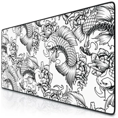Abbildung von Titanwolf XXL Speed Gaming Mauspad Schwarz 900 x 400mm Mousepad Tischunterlage Large Size verbessert Präzision und Geschwindigkeit Koi Tattoo 2 Design