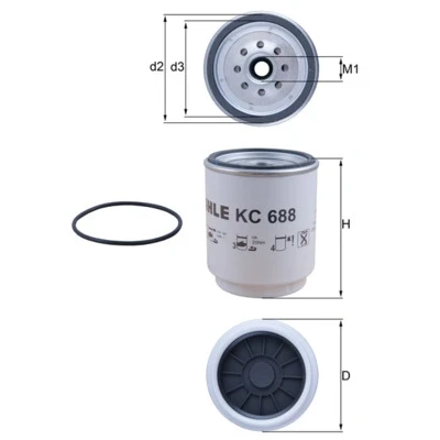 Abbildung von MAHLE ORIGINAL KC 688D Kraftstofffilter Anschraubfilter VOLVO: FH II, FH, FM, RENAULT TRUCKS: T Serie
