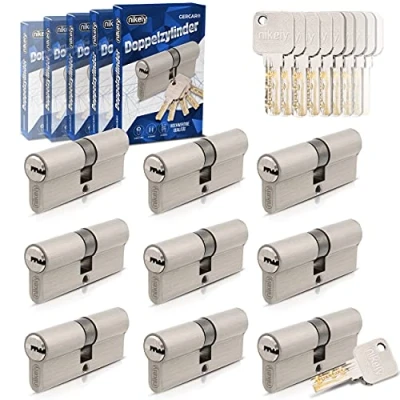 Abbildung von GERCAR Pro Gleichschließend 9x Schließzylinder 30/40 Set 9 Profilzylinder inkl. 45 Schlüssel 70 mm Türschloss Zylinderschloss 9er Zylinder Länge: 70mm, A:30 B:40 Schließsystem