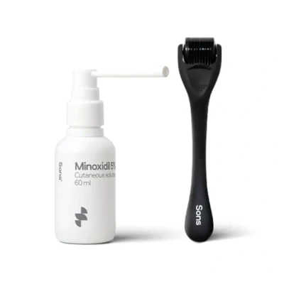 Abbildung von Sons Minoxidil 5% topische Lösung und Dermaroller, Haarwuchs &amp; Haarverdichtung; bei Haarausfall Haarausdünnung Männern, Stimuliert Kollagen reaktiviert geschrumpfte Follikel 1 Monat