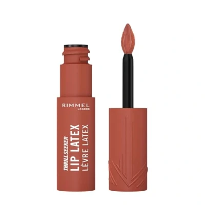Abbildung von Rimmel London, Thrill Seeker Lip Latex 250 Honey Bun Flüssiger Lippenstift Lipgloss Lippenfarbe mit Hyaluronsäure, Geschmeidigkeit und Glanz, Feuchtigkeitsspendend, Vitamin E, Aloe Vera, 6