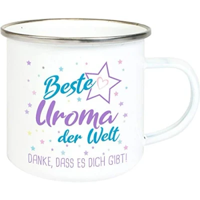 Abbildung von ShirtInStyle, Geschenkset, Emaille Tasse beste Uroma der Welt, danke das es dich gibt! Farbe weiß