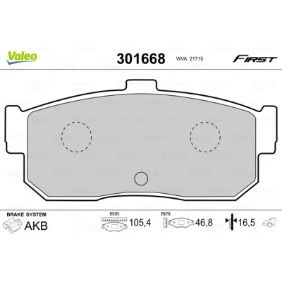 Abbildung von VALEO 301668 Bremsbelagsatz FIRST Hinterachse exkl. Verschleißwarnkontakt ohne Anti Quietsch Blech NISSAN: ALMERA 1 Hatchback, 100NX