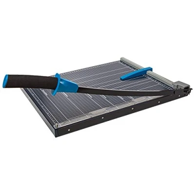 Abbildung von GENIE Hebelschneidemaschine Papier Hebelschneidegerät GM A3, DIN 10 Blatt, Guillotine, hochwertige Metall Arbeitsfläche, transparente Anpressschiene, 400 mm Arbeitsbreite, schwarz/blau