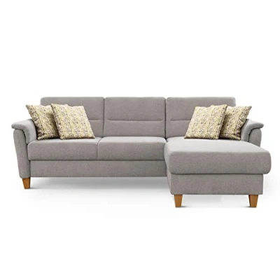Abbildung von CAVADORE Ecksofa Palera / Federkern Sofa in L Form im Landhausstil 244 x 89 163 Chenille Bezug, Hellgrau