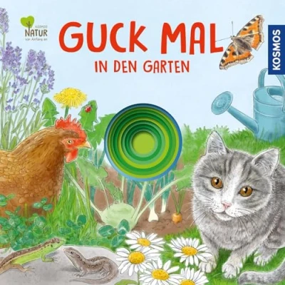 Abbildung von Guck mal in den Garten: die erfolgreiche Reihe mit beliebten Tieren im Garten wie Katze, Hühnern und Igel, für allerkleinsten Gartenentdecker! Auf jeder Seite versteckt sich ein Marienkäfer.