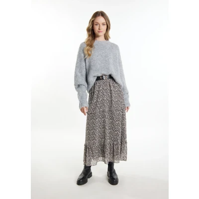 Abbildung von DREIMASTER Vintage Damen Strickpullover XL/XXL / Grau Melange 70% Polyester 21% Polyamid 8% Wolle 1% Elasthan