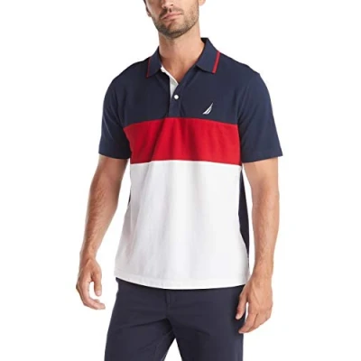 Abbildung von Nautica Herren Short Sleeve 100% Cotton Pique Color Block Polo Shirt Poloshirt, Navy, 3X Groß